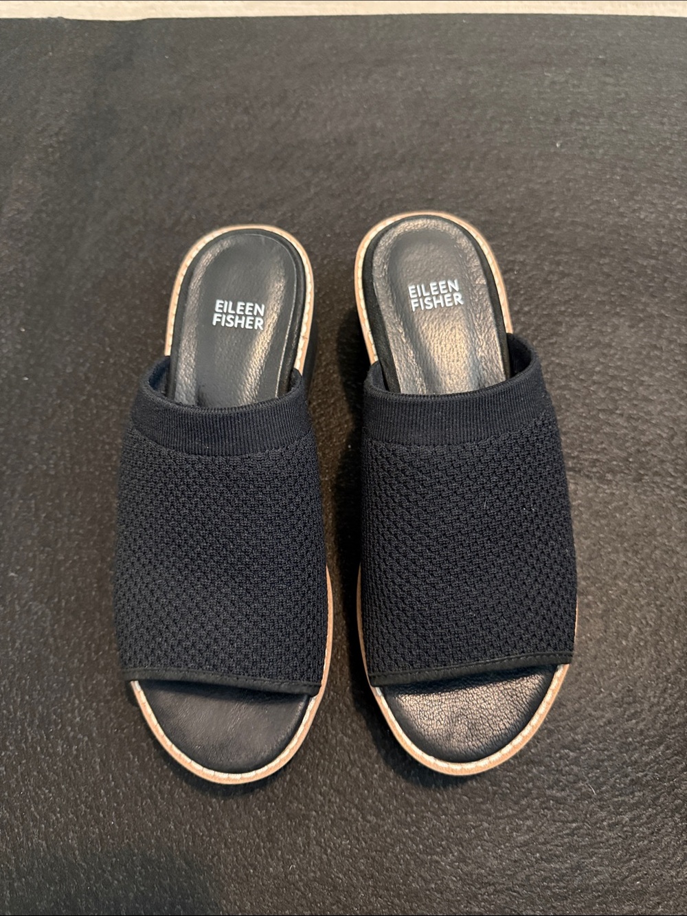 Eileen Fisher Telly Recycled Stretch Knit Wedge Sandal Slip On Black Size 7